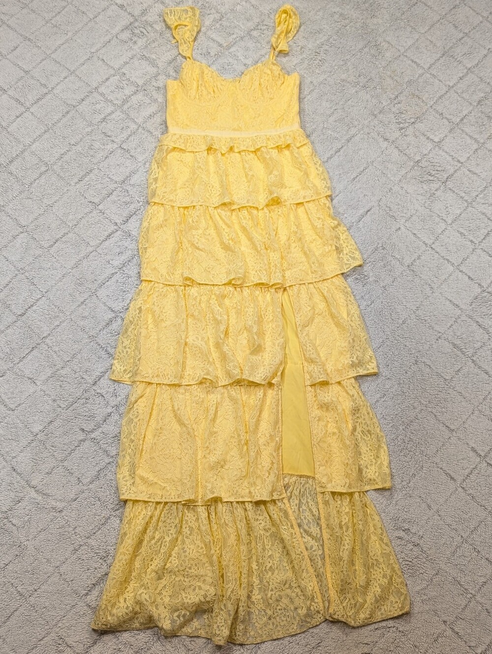 Tularosa Dress Womens S Yellow Cantini Tiered Lace Maxi Lined Romantic Elegant